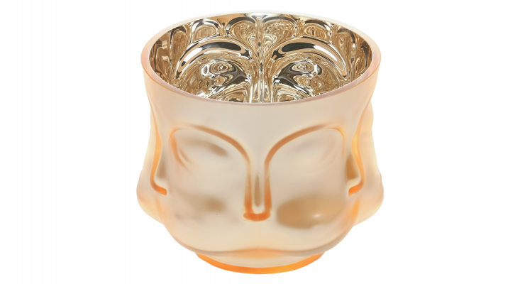 Waza/osłonka szklana w kształcie twarzy - średnia w kolorze szampańskiego złota w macie, wewnątrz błyszczące złoto.