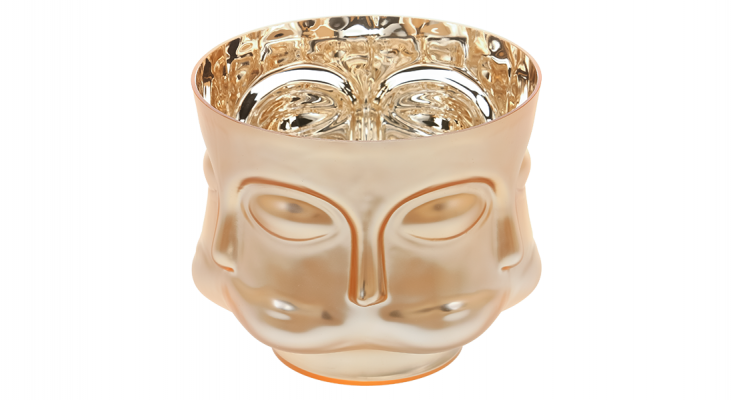 Waza/osłonka szklana w kształcie twarzy - duża w kolorze szampańskiego złota w macie, wewnątrz błyszczące złoto.